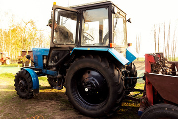 Agricultural machinery, tractor with combine for planting potatoes.