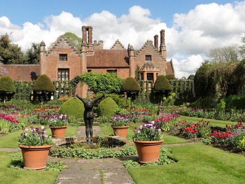 Chenies Manor House, a Tudor Grade I listed building, in springtime