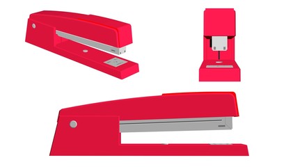 red stapler isolated on white background - obrazy, fototapety, plakaty