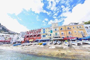 Colourful Buildings and Rowboats at Marina Grande on Capri Island