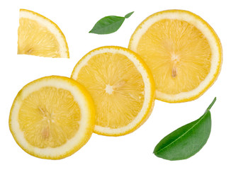 Fototapeta premium Lemons slices isolated on white background, top view