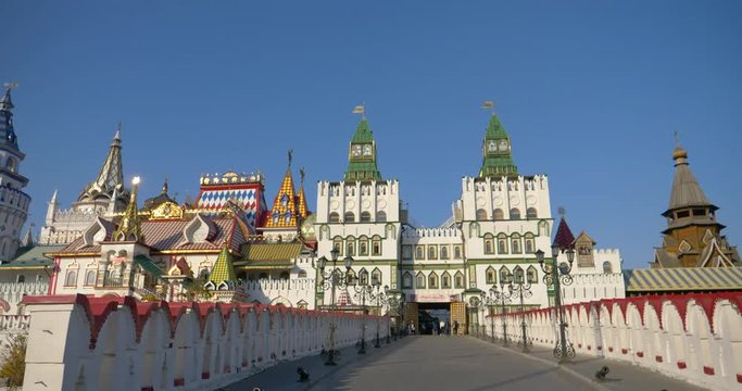 Beautiful architecture of Izmailovsky Market with blue sky background in Moscow Russia