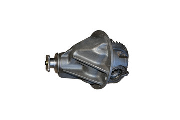 Differential rear axle of the car. Rear-wheel drive truck gearbox on isolated white background