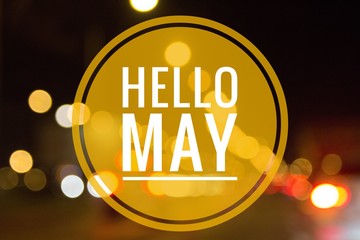 Banner hello may. Text on the photo hello May. Welcome card