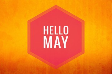 Banner hello may. Text on the photo hello May. Welcome card