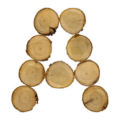 Wooden stumps, letter a, alphabet, white background isolated