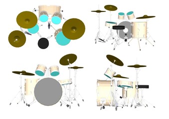 set of musical instruments isolated on white background