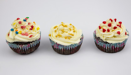 muffin. chocolate muffin, chocolate muffin with cream and berries, place for text