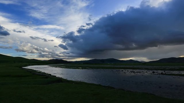 4K. Sunset on the Ulaan river, Mongolia. Ultra HD, 4096x2304