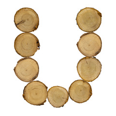 Wooden stumps, letter u, alphabet, white background isolated
