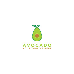Avocado logo template. Half avocado with leaf vector design. Health food design. - Vector	