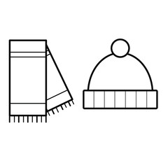 Scarf and outline Beanie winter hat icon