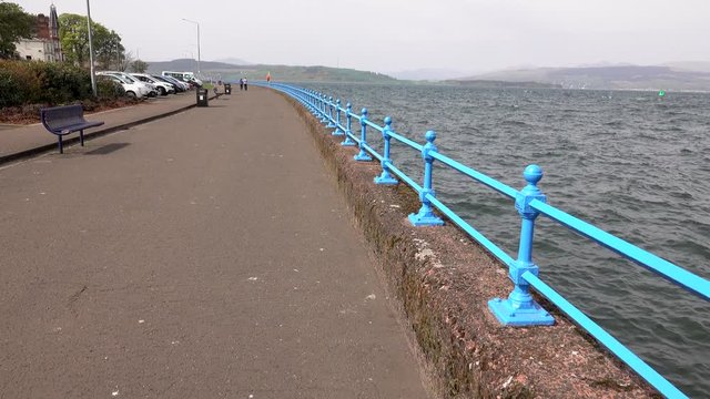  View along Greenock Esplanade with a blustery wind creating choppy waters on the River Clyde.