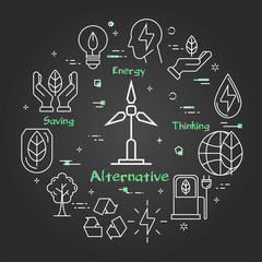 Vector black linear banner of wind generator