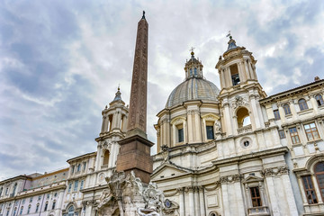 Fototapeta na wymiar Saint Agnese In Agone Church Obelisk Piazza Navona Rome Italy