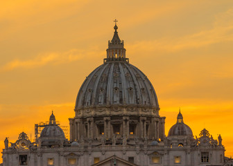 Fototapeta na wymiar Orange Sunset Street Lights Saint Peter's Basilica Vatican Rome Italy