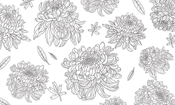 Chrysanthemum Pattern Black & White © Pisces Pisces Art