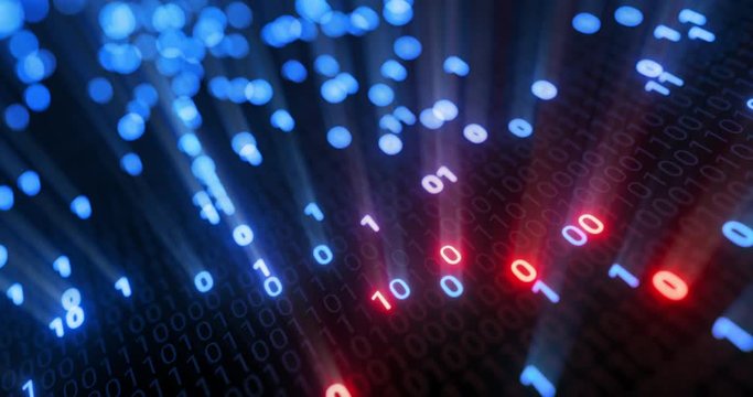 Hacking digital binary code matrix 01 background loop. Hacker, dark web, matrix, Digital data code in safety security technology concept. Abstract seamless red and blue 3D rendering