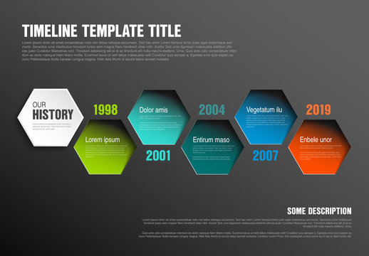 Timeline Infographic Layout with Hexagon Elements