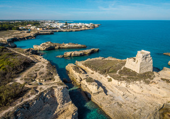 Coastline near Roca Vecchia, province of Lecce, in the Salento region of Puglia, southern Italy.