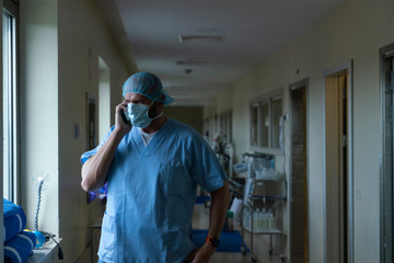 Fototapeta na wymiar Doctor using mobile in hospital. Medical concept