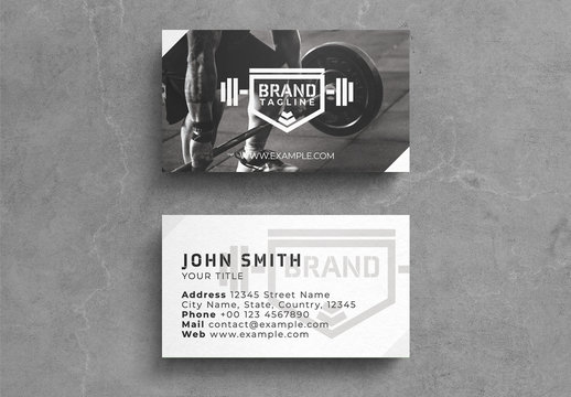 Fitness Business Card Layout with Graphic Logo over Photo Background