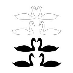 set of silhouettes of birds on white background