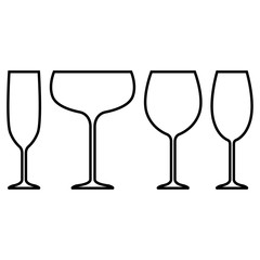Abstract icon on white backdrop. Wine glass icon vector illustration. Sign, symbol, element. Wineglass outline vector icon. White background. Transparent background. Restaurant concept.