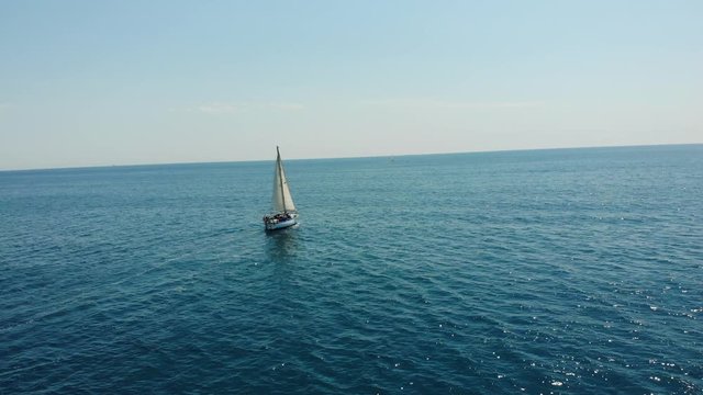 Aerial video with drone of a a trip by boat in the Mediterranean Sea