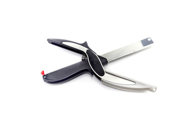Kitchen scissors on a white background.