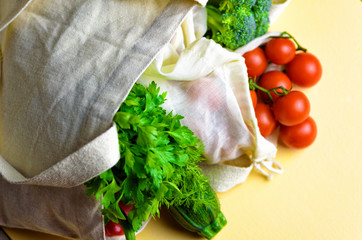 Fresh vegetables in eco bags. Zero waste