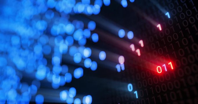 Hacking digital binary code matrix 01 background loop. Hacker, dark web, matrix, Digital data code in safety security technology concept. Abstract seamless red and blue 3D rendering