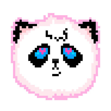 Panda face kawaii vector illustration. Pixer art.