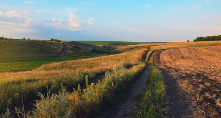 Fototapeta na wymiar Summer landscape with country roads