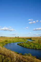 Summer landscape with bending river
