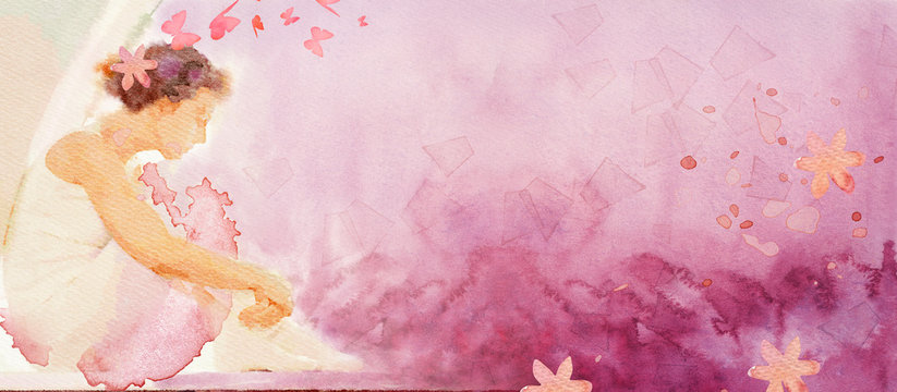 Dreaming. Watercolor abstract portrait of girl
