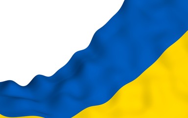 The flag of Ukraine on a white background. National flag and state ensign. Blue and yellow bicolour. 3D illustration waving flag