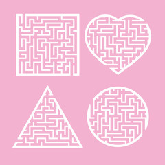 A set of mazes. Game for kids. Puzzle for children. Labyrinth conundrum. Find the right path. Vector illustration.