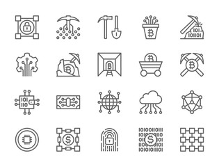 Set of Blockchain Technology Line Icons. Pack of 48x48 Pixel Icons