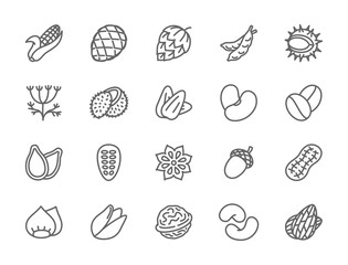 Set of Nuts, Seeds and Vegetables Line Icons. Pack of 48x48 Pixel Icons