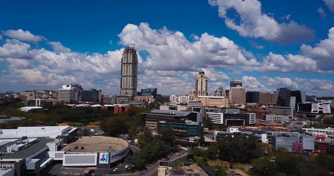 Drone/Aerial panning footage of Sandton, Johannesburg, Gauteng, South Africa
