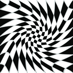 Abstract Black and White Geometric Pattern with Squares. Wicker Structural Texture Checkered. Spiral Maelstrom. 3D Illustration