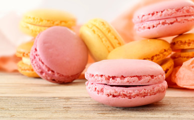 Macarons assorted with fruit filling closed up