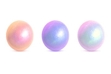 Three realistic multicolor nacre oval beads