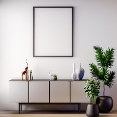Mock up poster frame in Interior, modern style, 3D illustration - 264458680