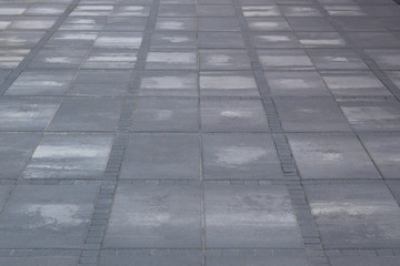 Grey Paving slab, background. Pedestrian zone in the park in daylight. Stroll.