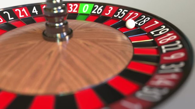 Casino roulette wheel ball hits 28 twenty-eight black. 3D animation