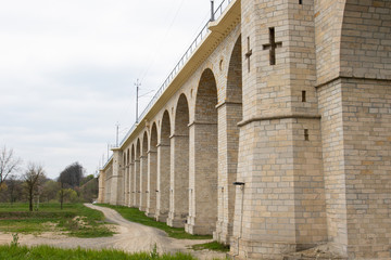 Fototapeta na wymiar View of the railway viaduct over the Bobr River in Boleslawiec