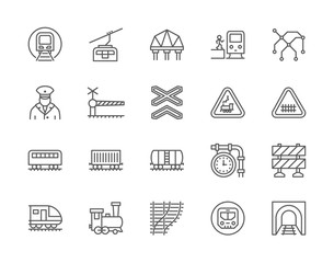 Set of Train and Railways Line Icons. Funicular, Subway Map, Locomotive and more
