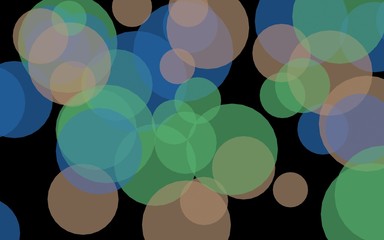 Multicolored translucent circles on a dark background. 3D illustration